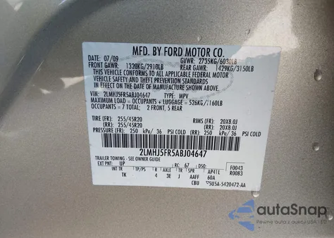 2010 Lincoln Mkt z USA, uszkodzony, nr VIN 2LMHJ5FR5ABJ04647